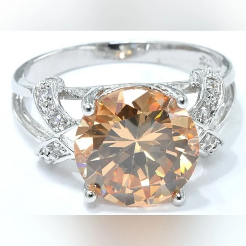 Sterling Silver Yellow Stone Ring (7.5)